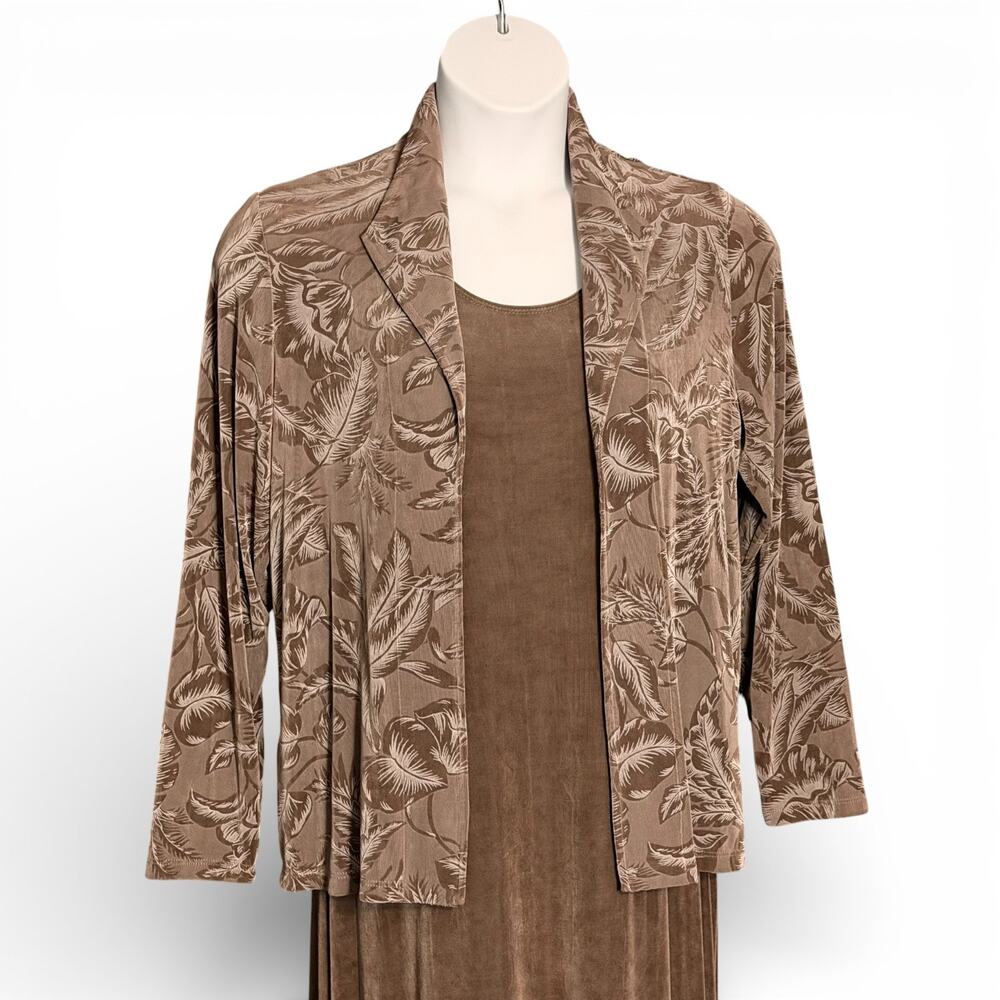 Vintage Citiknits Brown Maxi Dress Jacket Set Size M Jersey Stretch Travel USA - Picture 3 of 9